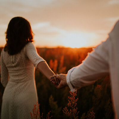 Couple walking together in the distance